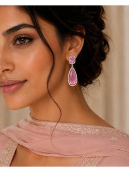 Opal Touch - Rhodium Plated Geometric Teardrop Drop Earrings