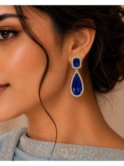 Opal Touch - Rhodium Plated Geometric Teardrop Drop Earrings