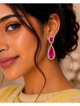 Opal Touch - Rhodium Plated Geometric Teardrop Drop Earrings