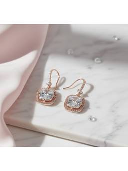 Opal Touch - Square Rose Gold Hook Back Earrings