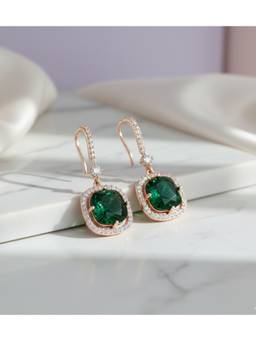 Opal Touch - Square Rose Gold Hook Back Earrings