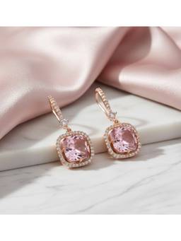 Opal Touch - Square Rose Gold Hook Back Earrings
