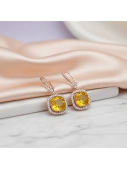 Opal Touch - Square Rose Gold Hook Back Earrings