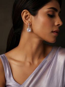Opal Touch - Square Rhodium Hook Back Earrings