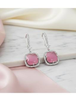 Opal Touch - Square Rhodium Hook Back Earrings