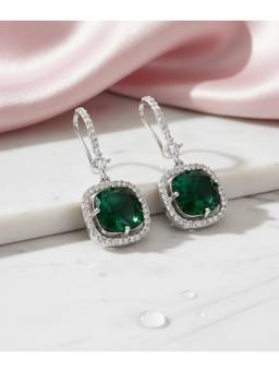 Opal Touch - Square Rhodium Hook Back Earrings