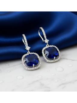 Opal Touch - Square Rhodium Hook Back Earrings