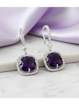 Opal Touch - Square Rhodium Hook Back Earrings