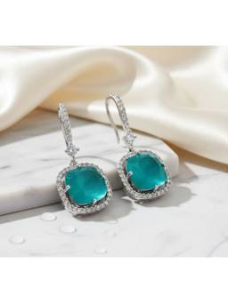Opal Touch - Square Rhodium Hook Back Earrings