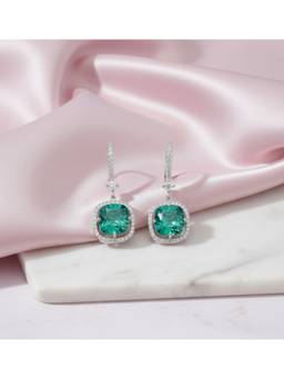 Opal Touch - Square Rhodium Hook Back Earrings