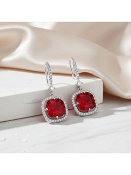 Opal Touch - Square Rhodium Hook Back Earrings
