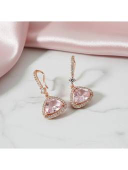 Opal Touch - Triangle Rose Gold Hook Back Earrings