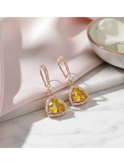 Opal Touch - Triangle Rose Gold Hook Back Earrings