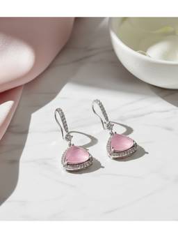 Opal Touch - Triangle Rhodium Hook Back Earrings