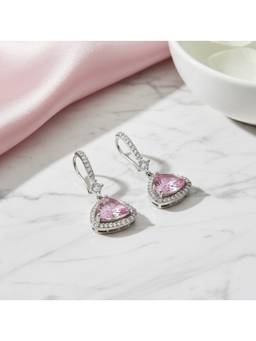 Opal Touch - Triangle Rhodium Hook Back Earrings