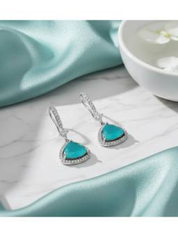 Opal Touch - Triangle Rhodium Hook Back Earrings