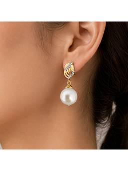 Opal Touch - Gold Plated Pearl Drop Earrings with Cz Stone