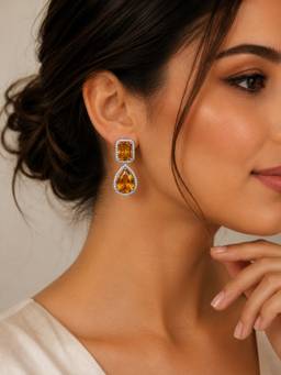 Opal Touch - Glamorous American Diamond Rhodium Plated Earrings