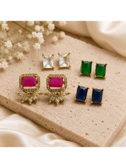 Opal Touch - Gold Plated Changeable Stud Earrings (Pack Of 5)