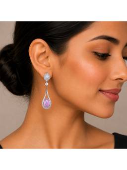 Opal Touch - Rhodium Plated American Diamond Teardrop Dangle Earrings