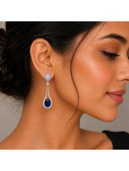 Opal Touch - Rhodium Plated American Diamond Teardrop Dangle Earrings