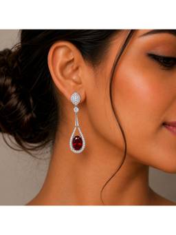 Opal Touch - Rhodium Plated American Diamond Teardrop Dangle Earrings
