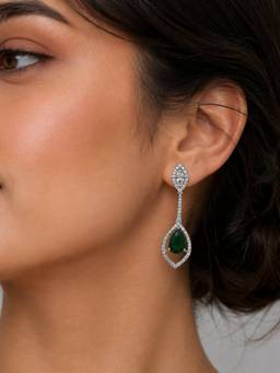 Opal Touch - Rhodium Plated American Diamond Teardrop Dangle Earrings