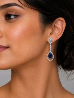 Opal Touch - Rhodium Plated American Diamond Teardrop Dangle Earrings