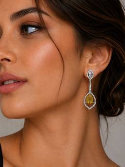 Opal Touch - Rhodium Plated American Diamond Teardrop Dangle Earrings
