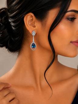 Opal Touch - Rhodium Plated American Diamond Teardrop Dangle Earrings