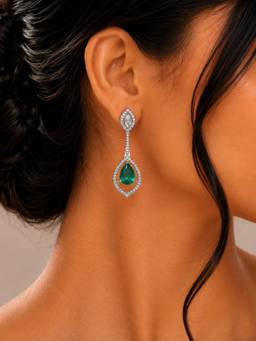 Opal Touch - Rhodium Plated American Diamond Teardrop Dangle Earrings