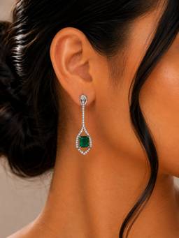 Opal Touch - Rhodium Plated American Diamond Geometric Open Frame Drop Earrings