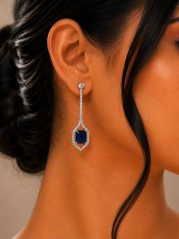 Opal Touch - Rhodium Plated American Diamond Geometric Open Frame Drop Earrings