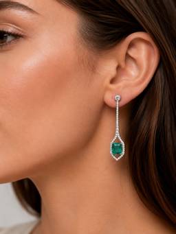 Opal Touch - Rhodium Plated American Diamond Geometric Open Frame Drop Earrings