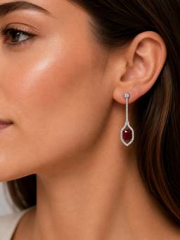 Opal Touch - Rhodium Plated American Diamond Geometric Open Frame Drop Earrings