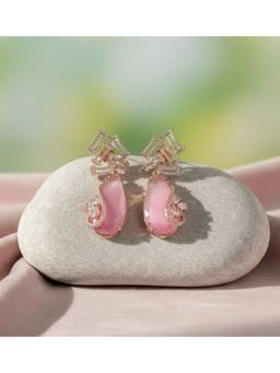 Opal Touch - Gold Plated Cz Teardrop Drop Earrings with Geometric Layered Design