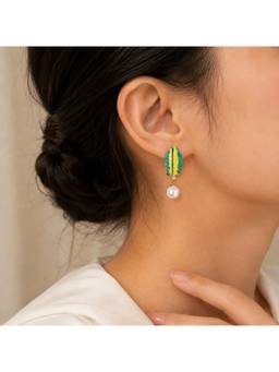 Opal Touch - Leaflet Pearl Stated Gold and Silver Plated Earrings
