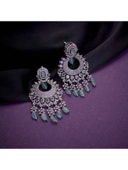Opal Touch - Rhodium Plated Chandelier Earrings with Stone Work