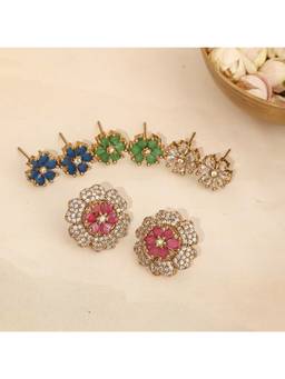 Opal Touch - Floral Enchanted Mehendi Plated Changeable Earrings (Pack Of 5)