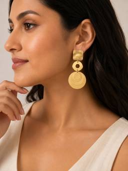 Opal Touch - Brushed Finish Geometric Disc Drop Earrings