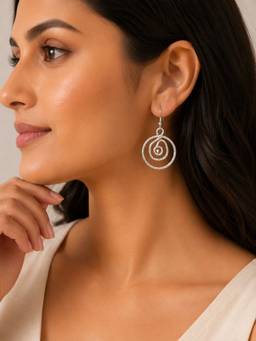 Opal Touch - Rhodium Plated Spiral Drop Earrings with Textured Swirl Pattern