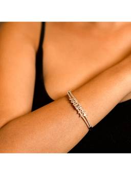 Opal Touch - Rhodium Plated Emerald Cut Floral Vine Pattern Bracelet