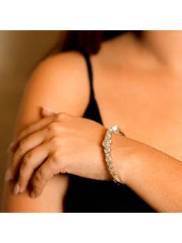 Opal Touch - Rhodium Plated Floral Vine Tennis Pattern Bracelet