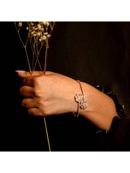 Opal Touch - Rose Gold Plated Dual Floral Open Cuff Pattern Bracelet