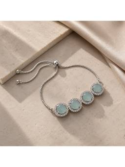 Opal Touch - Rhodium Plated Five Stone Halo Pattern Adjustable Bracelet