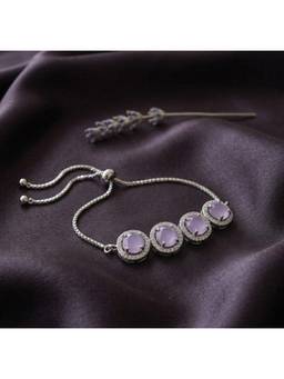 Opal Touch - Rhodium Plated Five Stone Halo Pattern Adjustable Bracelet