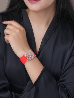 Opal Touch - Rose Gold Plated Floral Halo Pattern Silicone Strap Bracelet