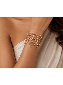 Opal Touch - Cuff Gold Plated Bracelet with Pearls