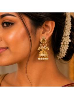 Opal Touch - Gold Plated Traditional Jhumka Pattern Earrings