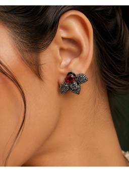 Opal Touch - Fiery Red-White Black Plated Studs